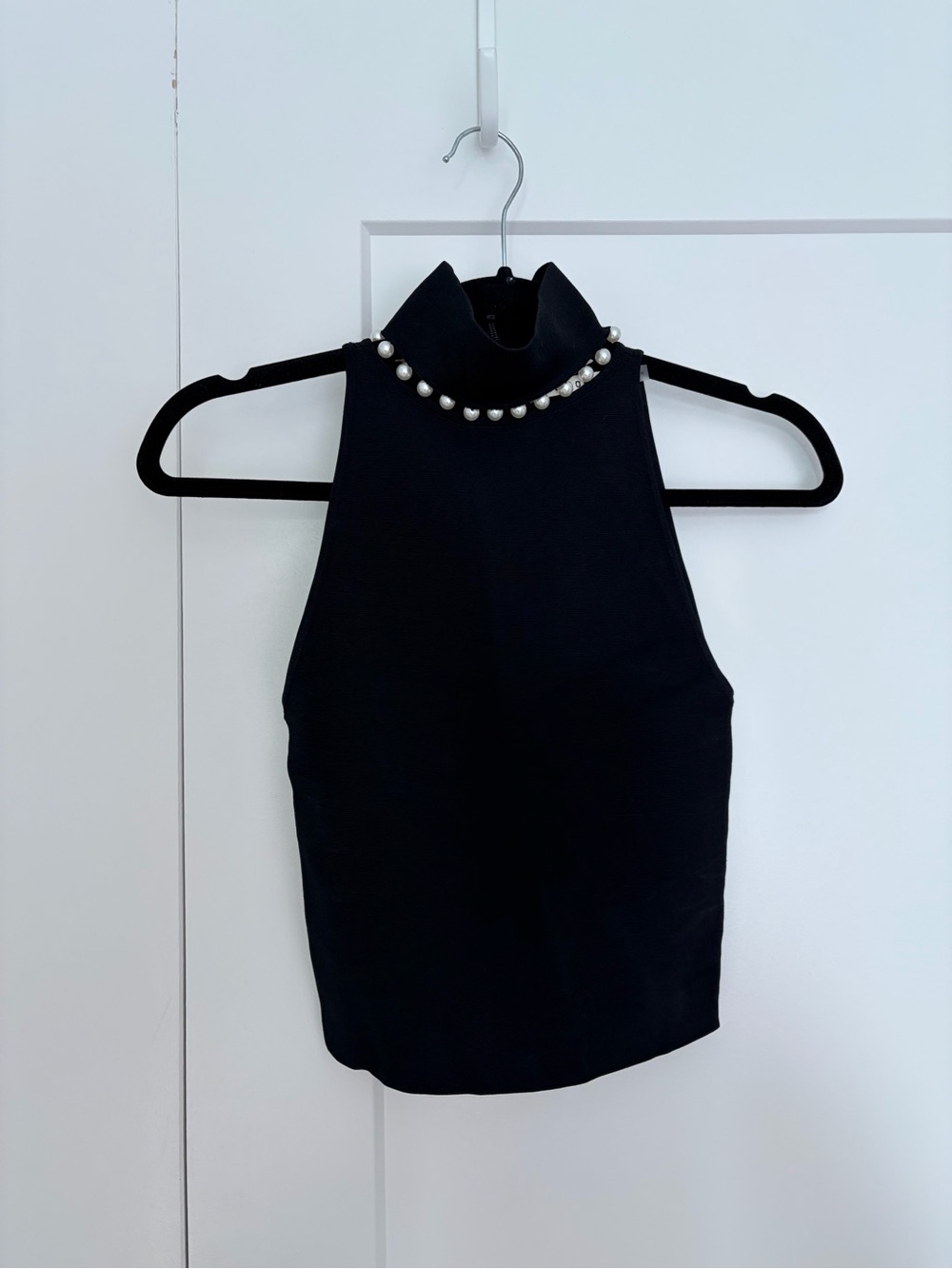 Alice + Olivia Black Mock Neck Pearl Tank